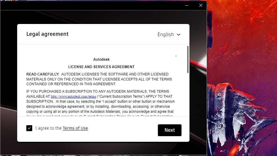 Tích vào ô "I accept the terms in the license agreement" 